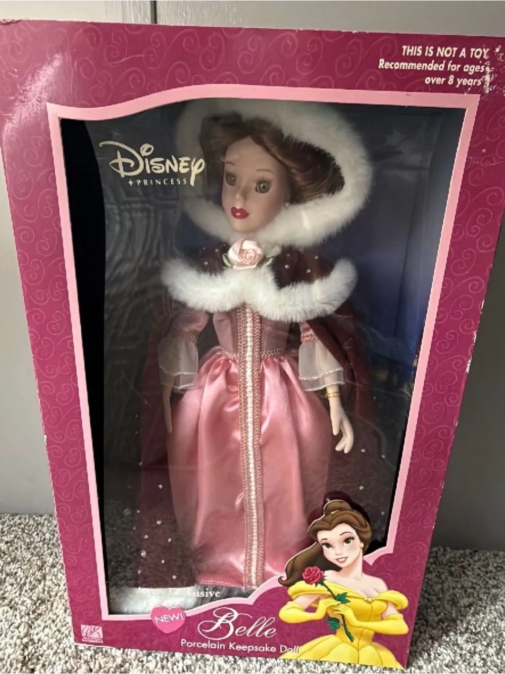 Disney Princess Belle Porcelain Keepsake Doll in Pink Coat